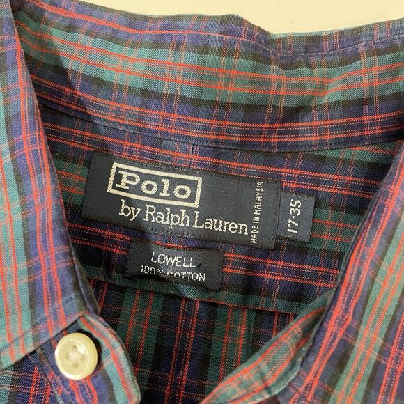 VTG Polo Ralph Lauren Men’s Button Shirt Blue Check Lowell Sport Cotton 17-35 Lg - Picture 6 of 7